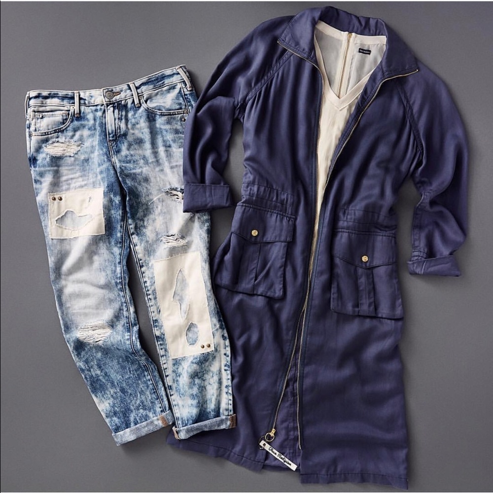 NEW True Religion Navy Duster Silky Long Jacket Trench Coat Overcoat Streetwear - Picture 4 of 6
